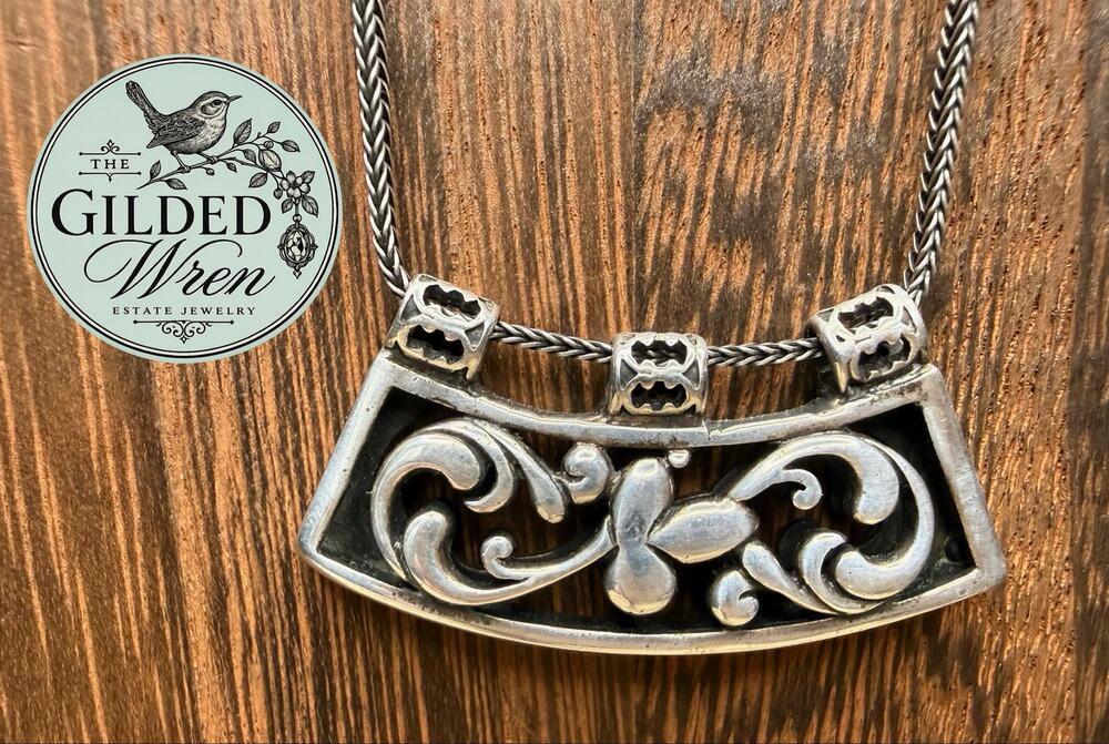 Silpada N1472 Sterling Silver Retired Floral Scroll Slide Necklace 18”